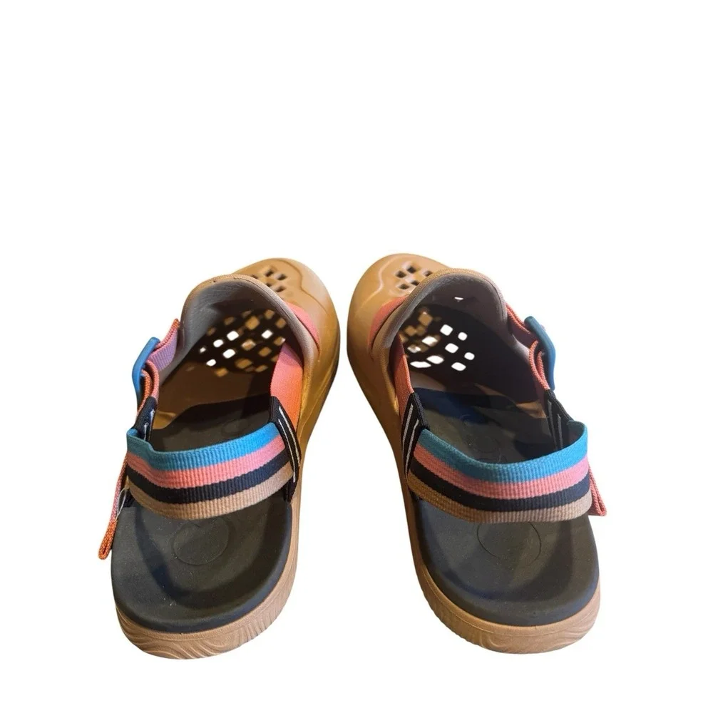 Chaco Chillos Men Size 10 Clogs Retro Camel Brown Adjustable Teal Webbing Straps